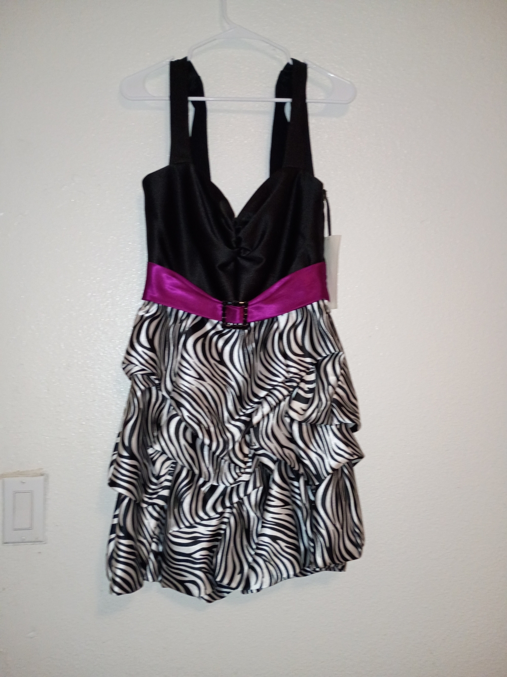 Black & White Zebra Dress with Purple Sash